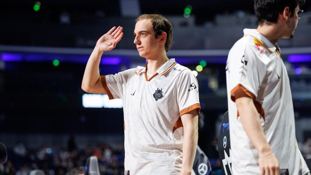 Caps of G2 Esports waves to the audience at League of Legends Worlds 2025 Knockout Stage on October 30, 2025 in Shanghai, China.