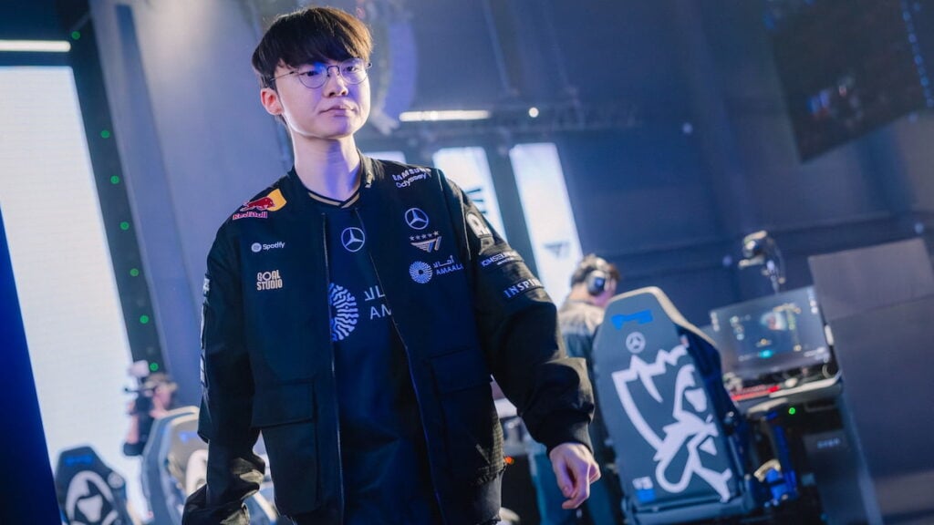 Faker of T1 competes at League of Legends Worlds 2025 Play-In Stage on October 14, 2025 in Beijing, China.