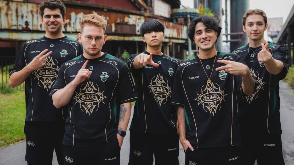FlyQuest at the League of Legends Worlds 2025 Broadcast Day on October 11, 2025 in Beijing, China.