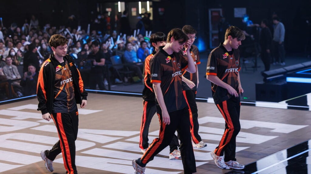 Fnatic after defeat at League of Legends Worlds 2025 Swiss Stage on October 19, 2025 in Beijing, China.