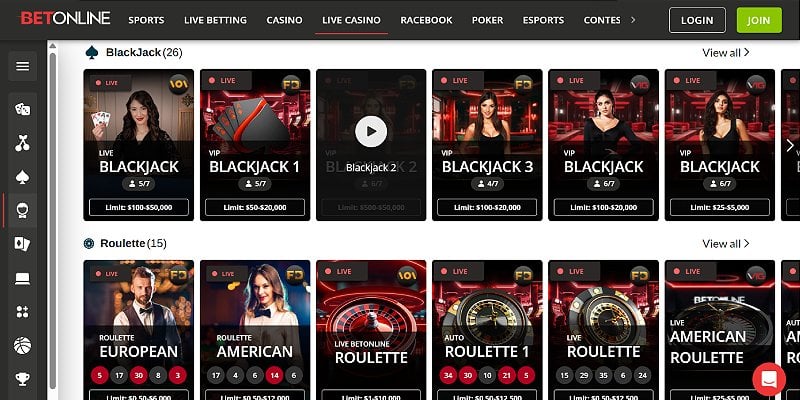 BetOnline Casino US - Live Casino