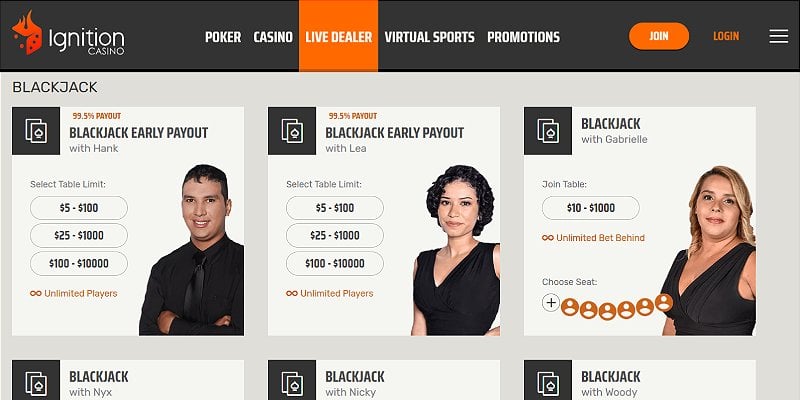 Ignition Casino US - Live Blackjack