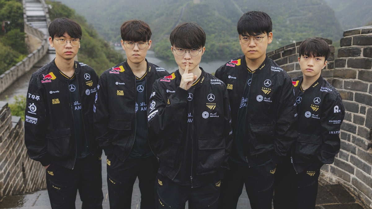 T1 at the League of Legends Worlds 2025 Broadcast Day on October 11, 2025 in Beijing, China.
