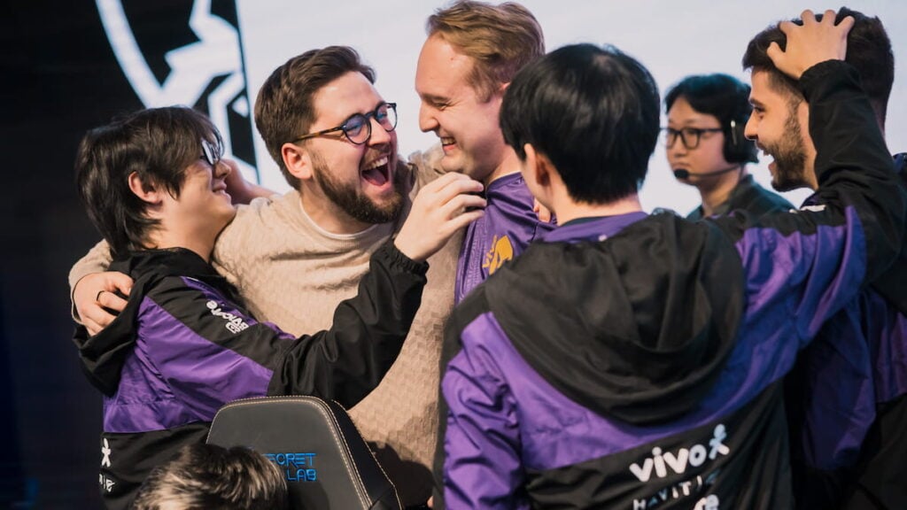 Vivo Keyd Stars after victory at League of Legends Worlds 2025 Swiss Stage on October 19, 2025 in Beijing, China.