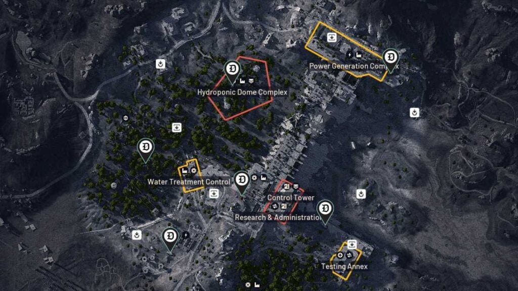 Dam Battlegrounds map with markers of Field Depots