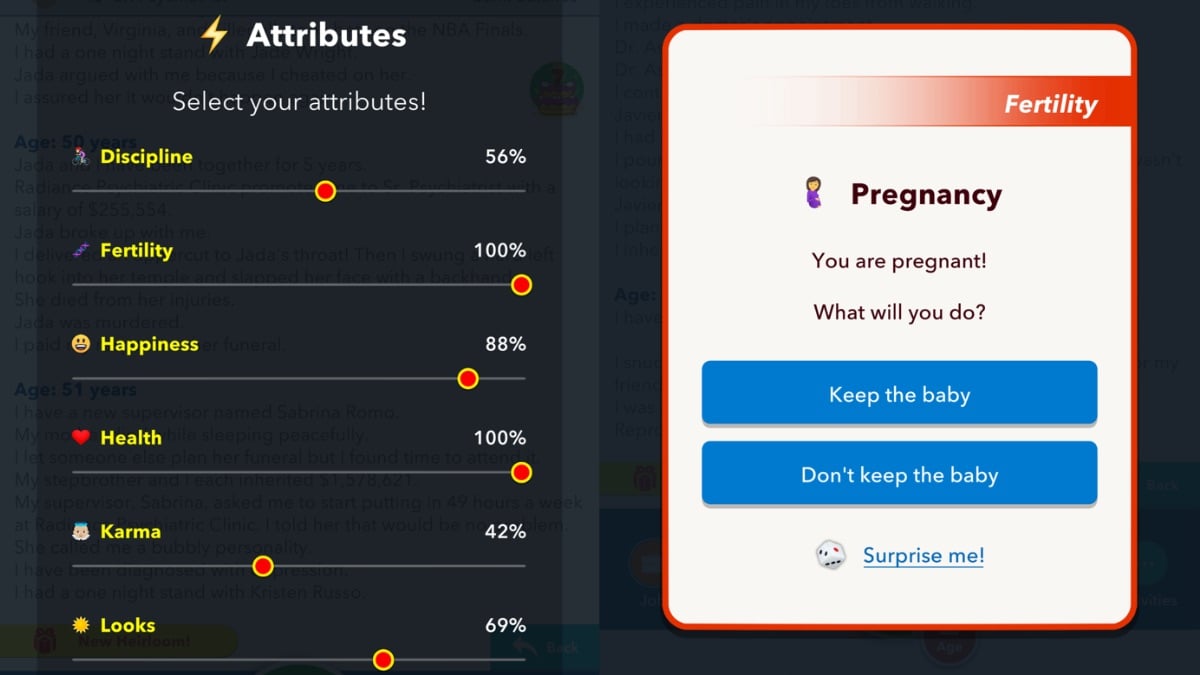 attributes and fertility stats in bitlife
