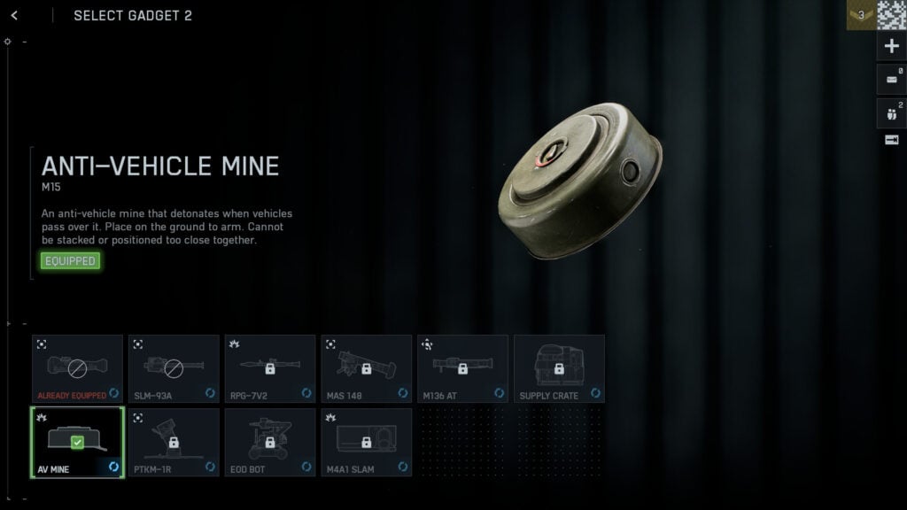 Battlefield 6 Engineer class gadgets, featuring AV Mine
