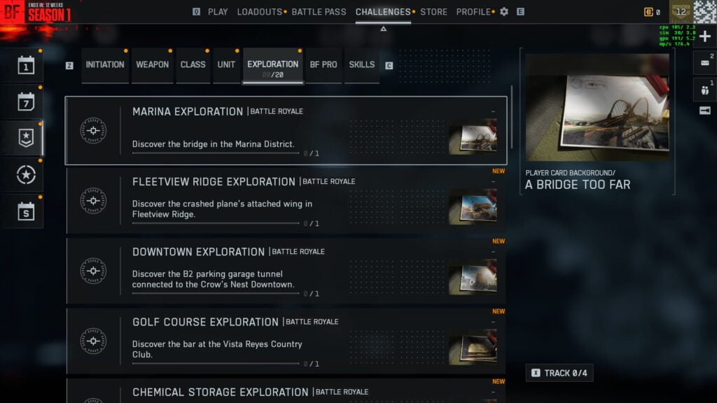 Battlefield REDSEC challenges under the Exploration section