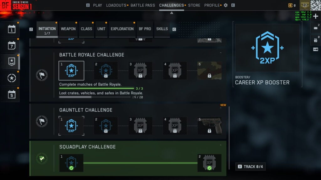 Battlefield REDSEC challenges under the Initiation section