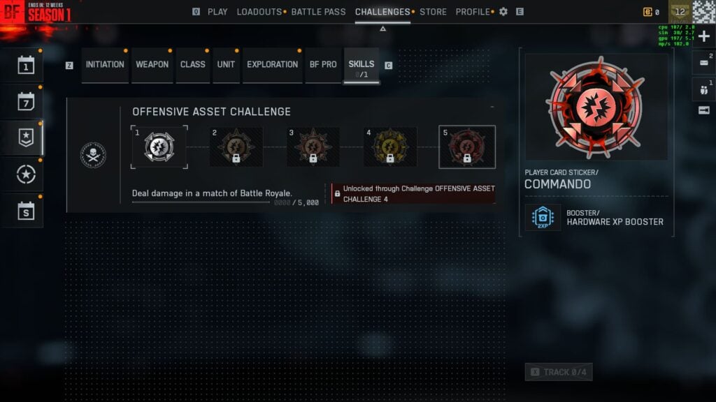 Battlefield REDSEC challenges under the Skills section