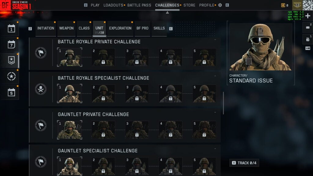 Battlefield REDSEC challenges under the Unit section