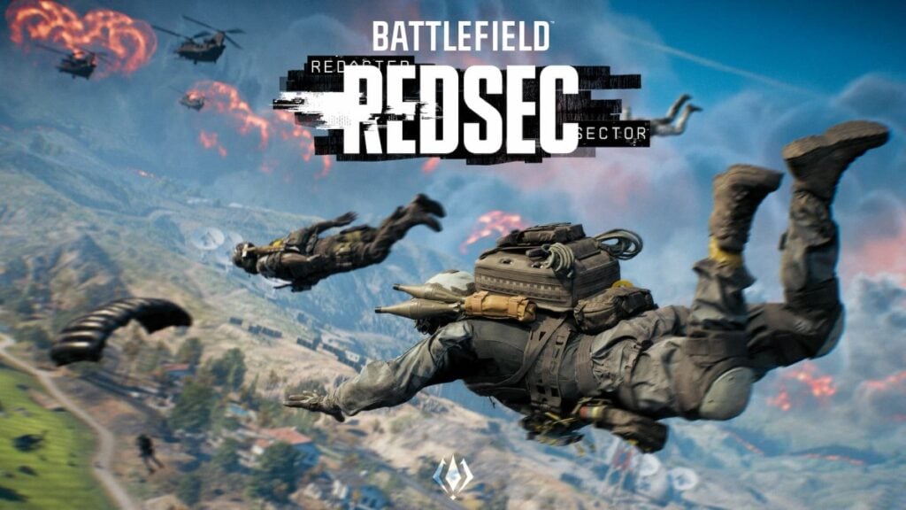 An image of Battlefield REDSEC logo and players in the air
