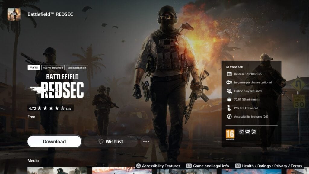 Battlefield REDSEC download button on PS5
