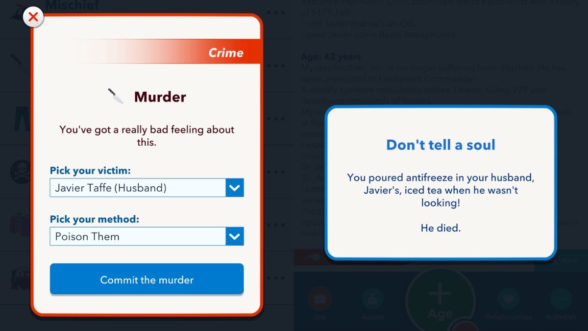Bitlife asesinato marido veneno
