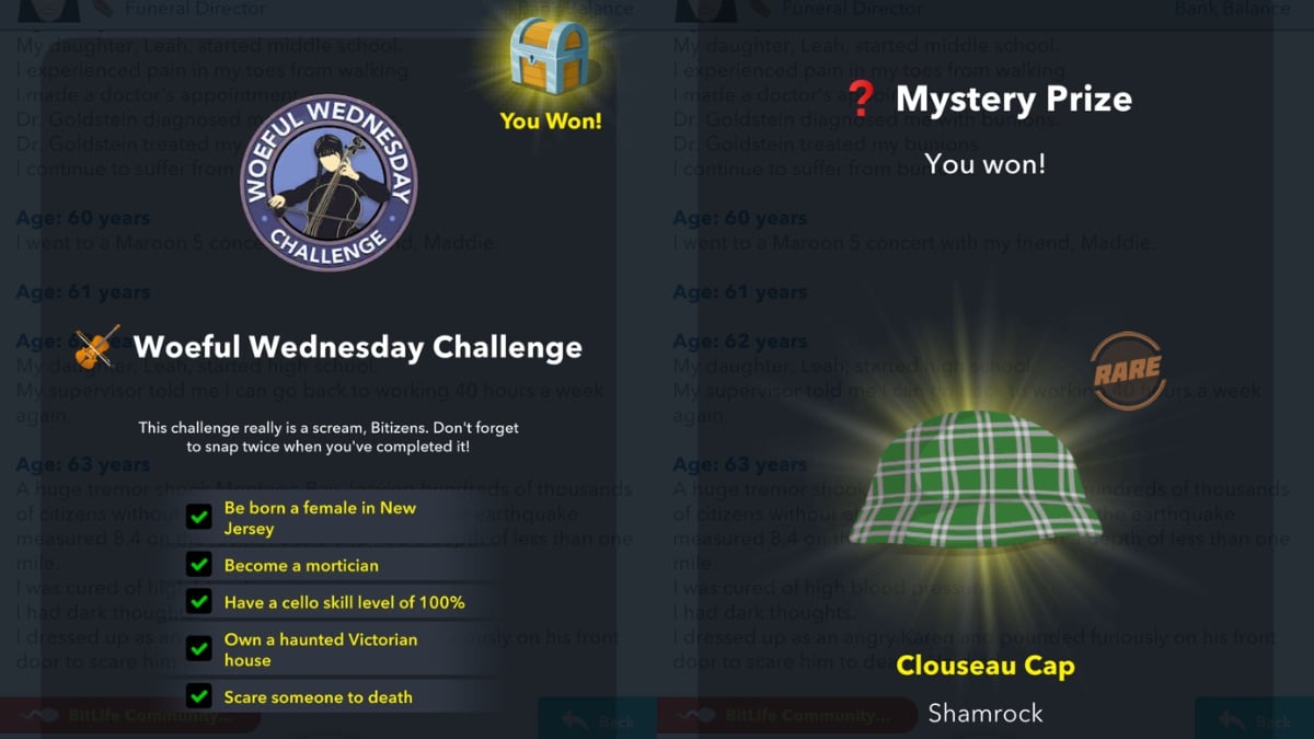 bitlife woeful wednesday mystery prize