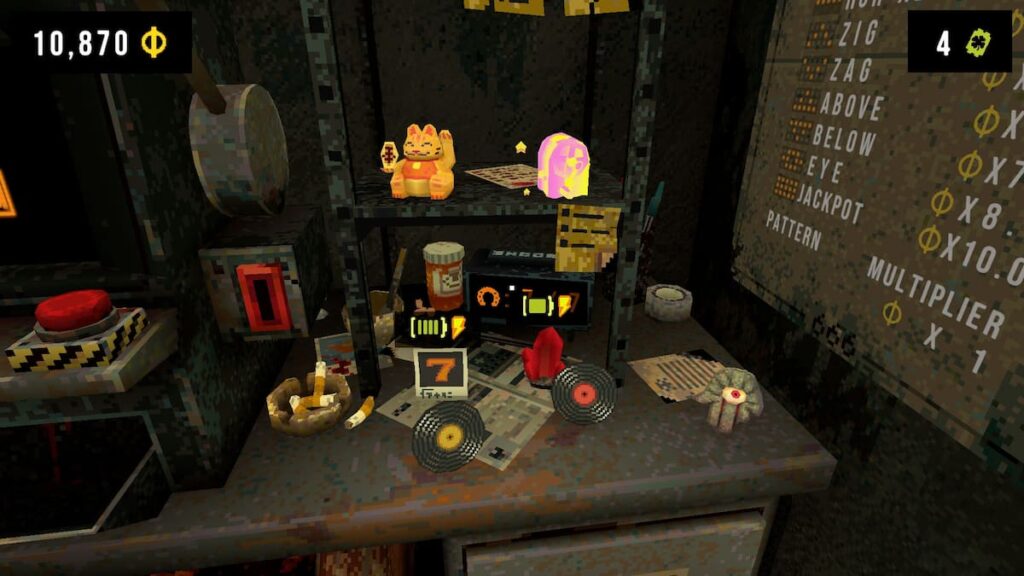 Lucky charm shelf/inventory in CloverPit
