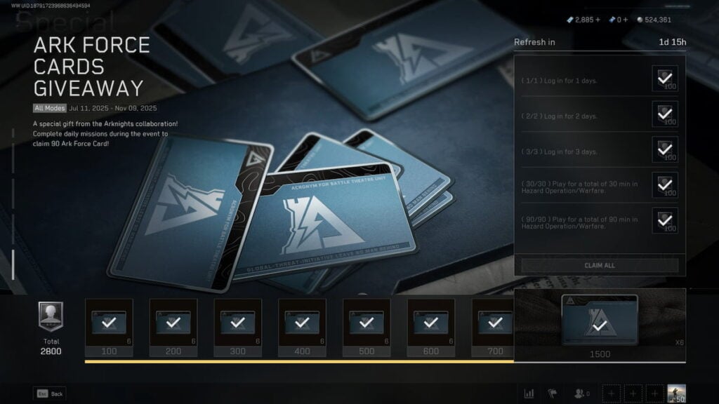 Evento de regalo de la tarjeta de Force Ark en Delta Force