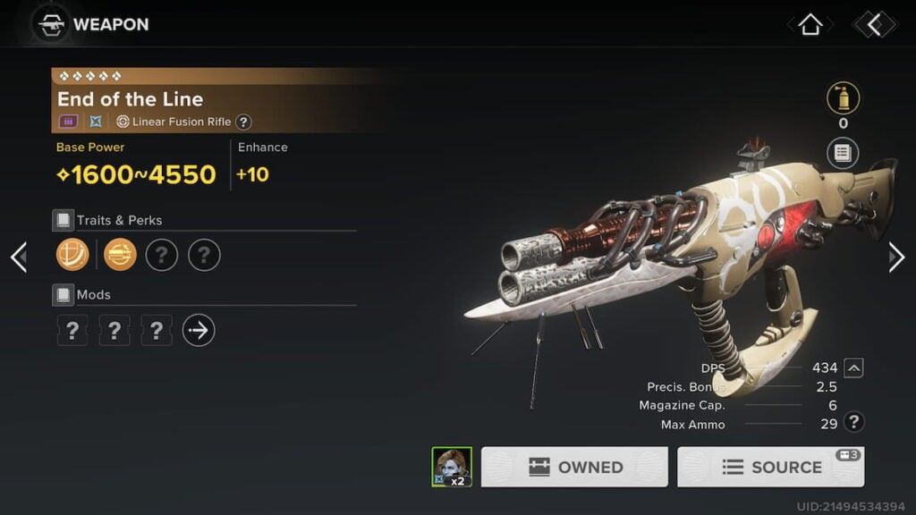 End of the line linear fusion in Destiny Rising