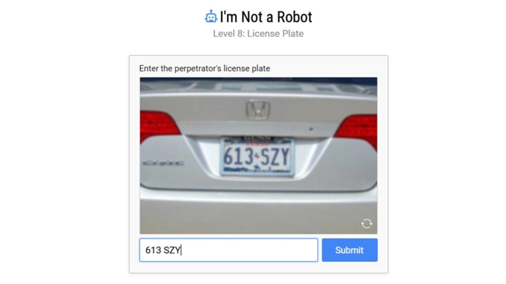 Screenshot of level eight in I'm Not a Robot.