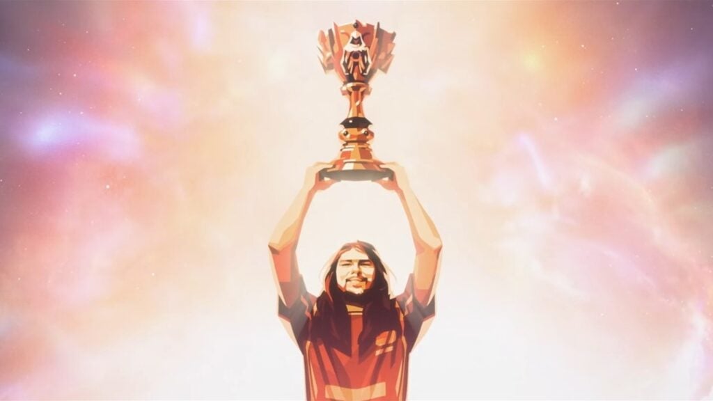 Screenshot of Shushei in the Worlds 2025 anthem music video.