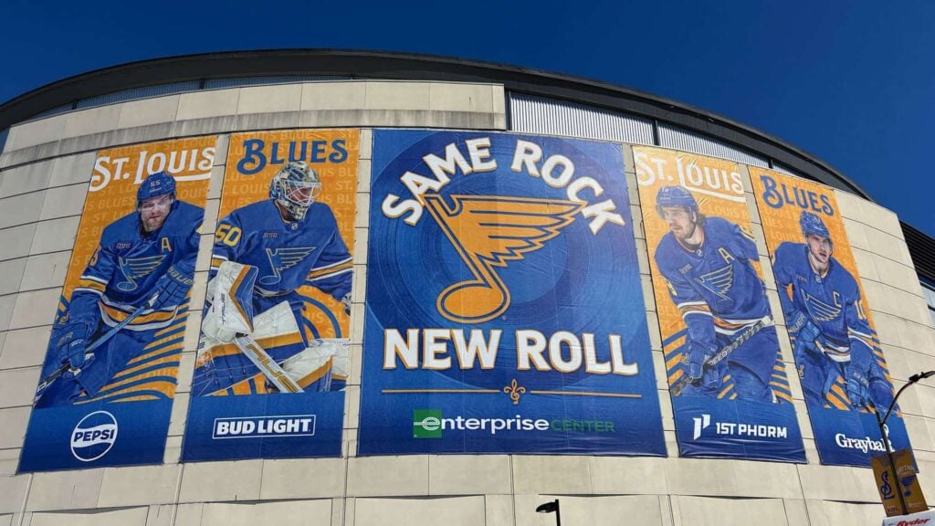 St. Louis Blues players' posters at the Enterprise Center