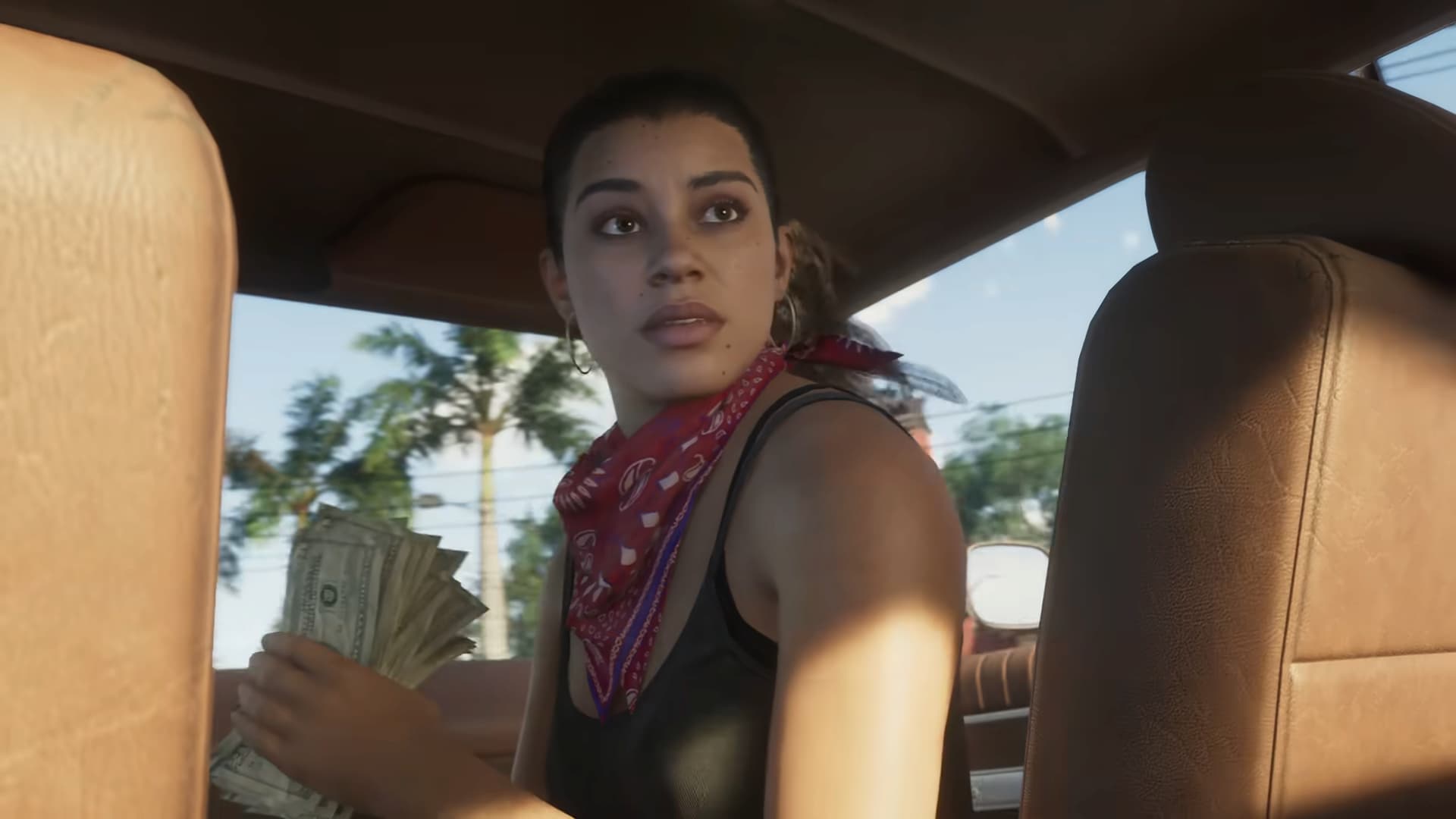 GTA VI character, Lucia, in a car
