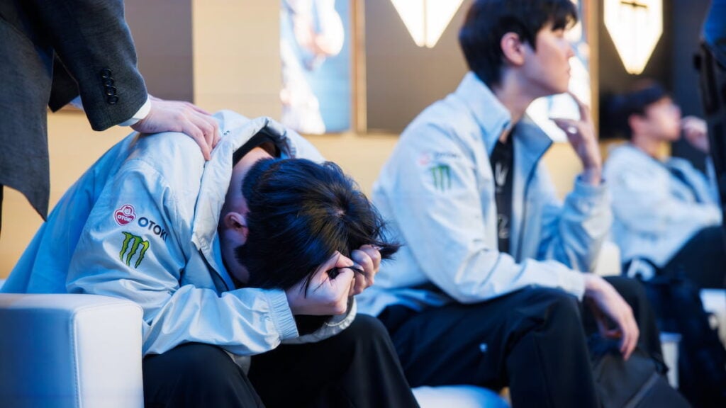 Duro of Gen.G Esports reacts back stage after their loss at League of Legends Worlds 2025 Semifinal Stage on November 01, 2025 in Shanghai, China.