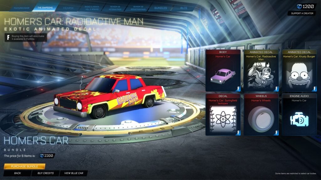 Radioactive man car from the simpsons in rocket league