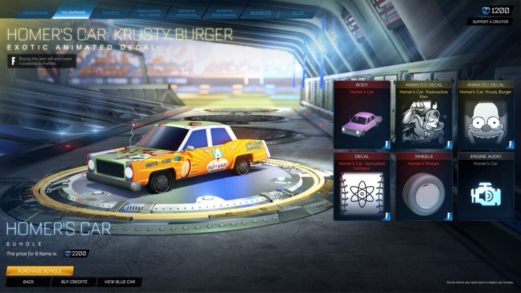 Krusty burger car from the simpsons in rocket league