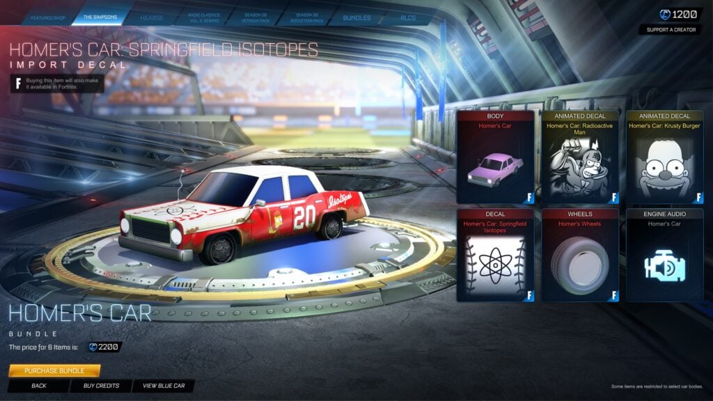 homer's car springfield isotopes from the simpsons in rocket league