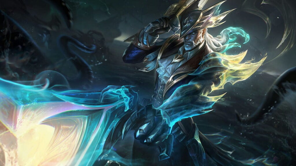 Picture showing Sunken Shadows Lucian skin in League of Legends.
