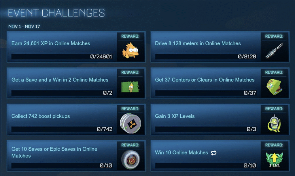 simpsons event challenges for rocket league