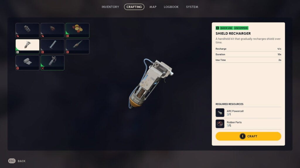 In-Round crafting tab in ARC Raiders