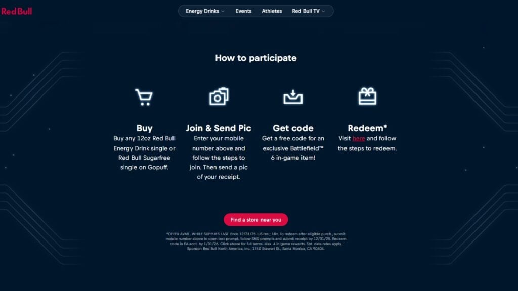 Battlefield 6 Red Bull promo bill submission page