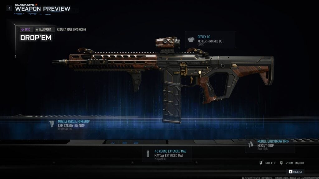 Preview of Drop Em M15 Mod 0 weapon blueprint in Black Ops 7