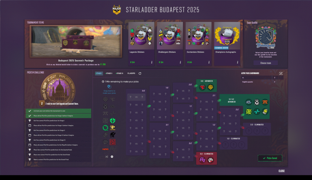 The Budapest Major In-Game Hub for CS2 Pick'Ems