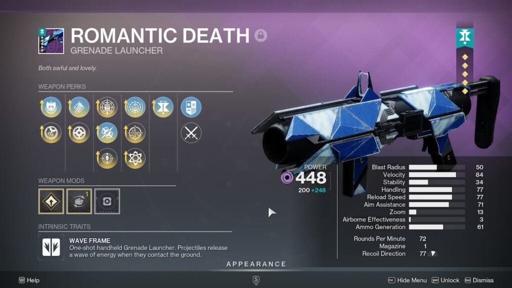 Rueda de la muerte romántica en Destiny 2