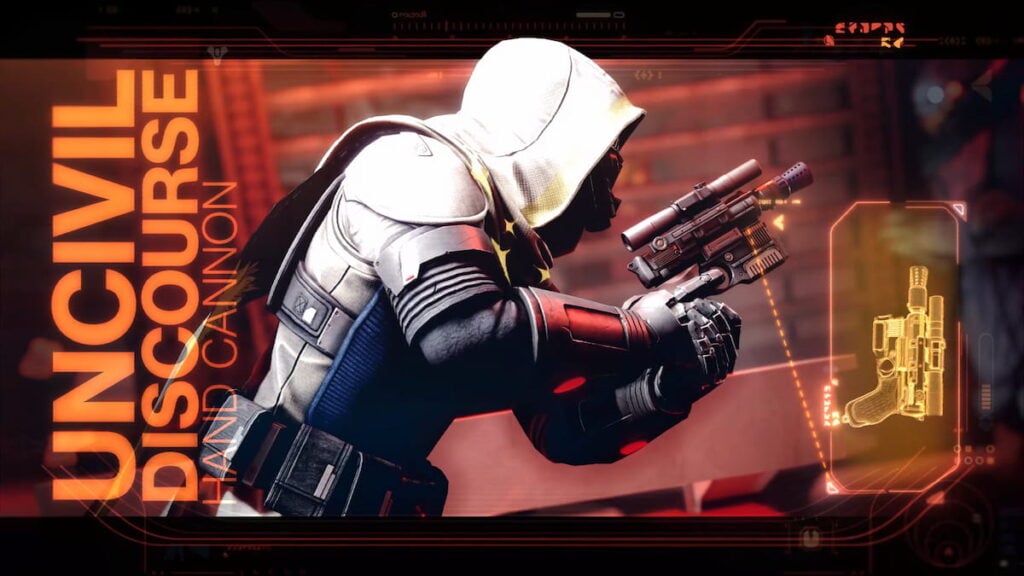 Uncivil Discourse hand cannon that looks like DL-44 blaster in Destiny 2