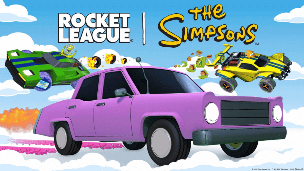homer's car from the simpsons in rocket league promotional art