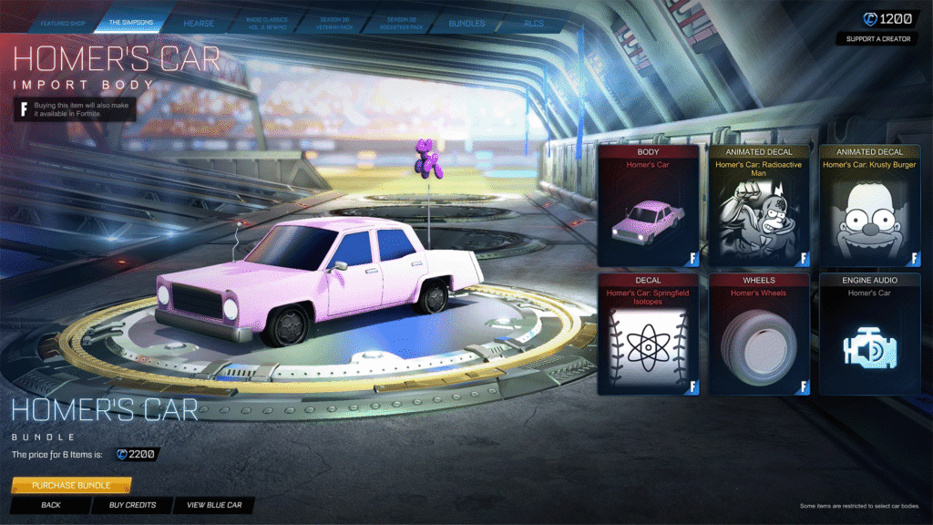 homer's car from the simpsons in rocket league