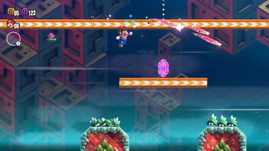 Mario on a rail in Super Mario Bros. Wonder