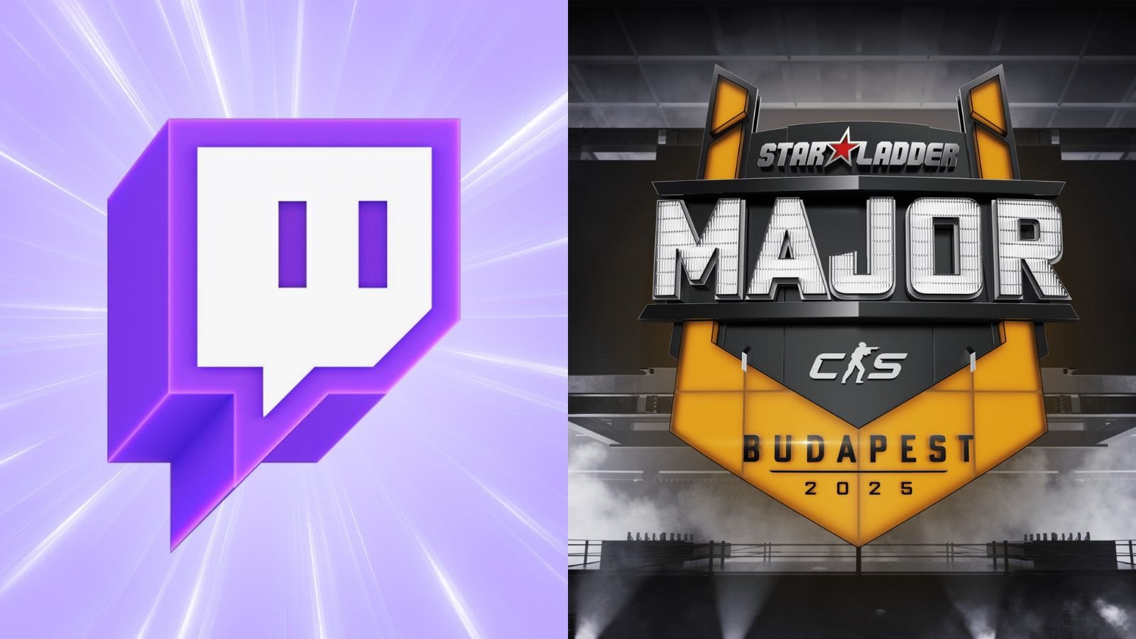 Logos of Twitch and CS2 StarLadder Budapest Major, remixed by Dot Esports
