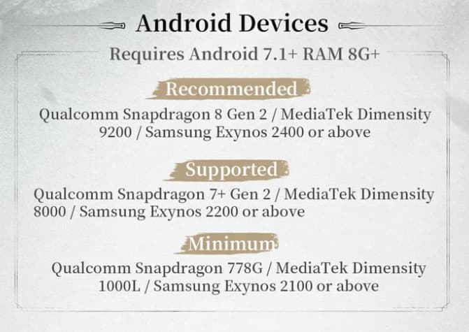 Recommended Android phone specs for Where Winds Meet Mobile