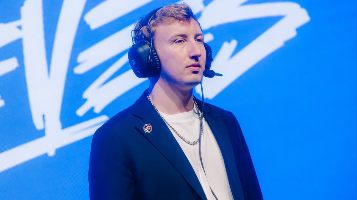 Coach Goldenglue of 100 Thieves is seen onstage at League of Legends Worlds 2025 Swiss Stage on October 24, 2025 in Beijing, China.