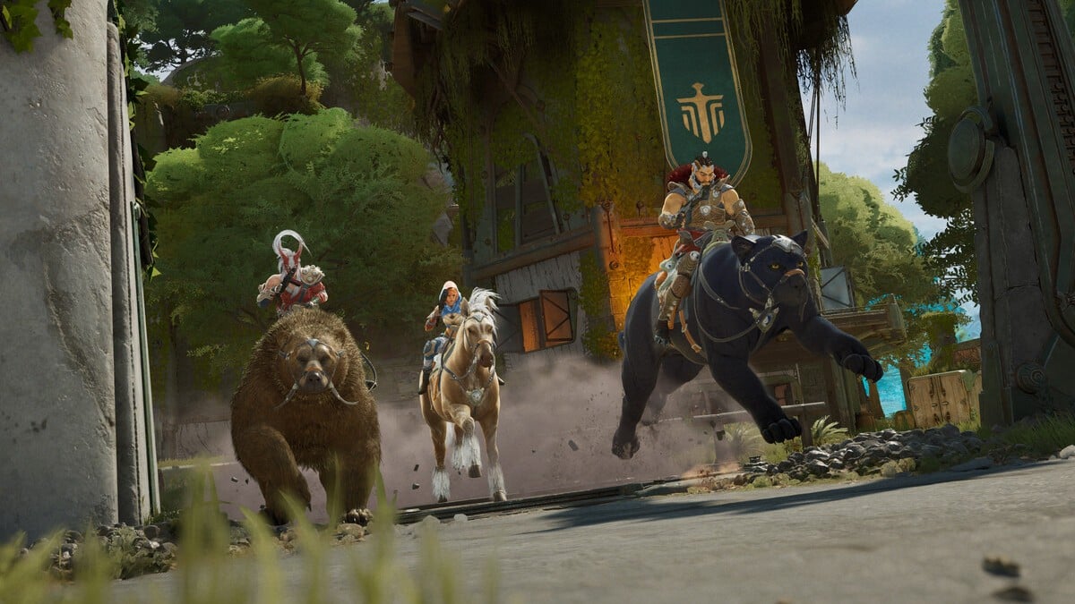 three Wardens riding mounts in Highguard