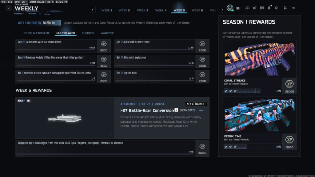 Week 5 multiplayer challenges in BO7 Season 1