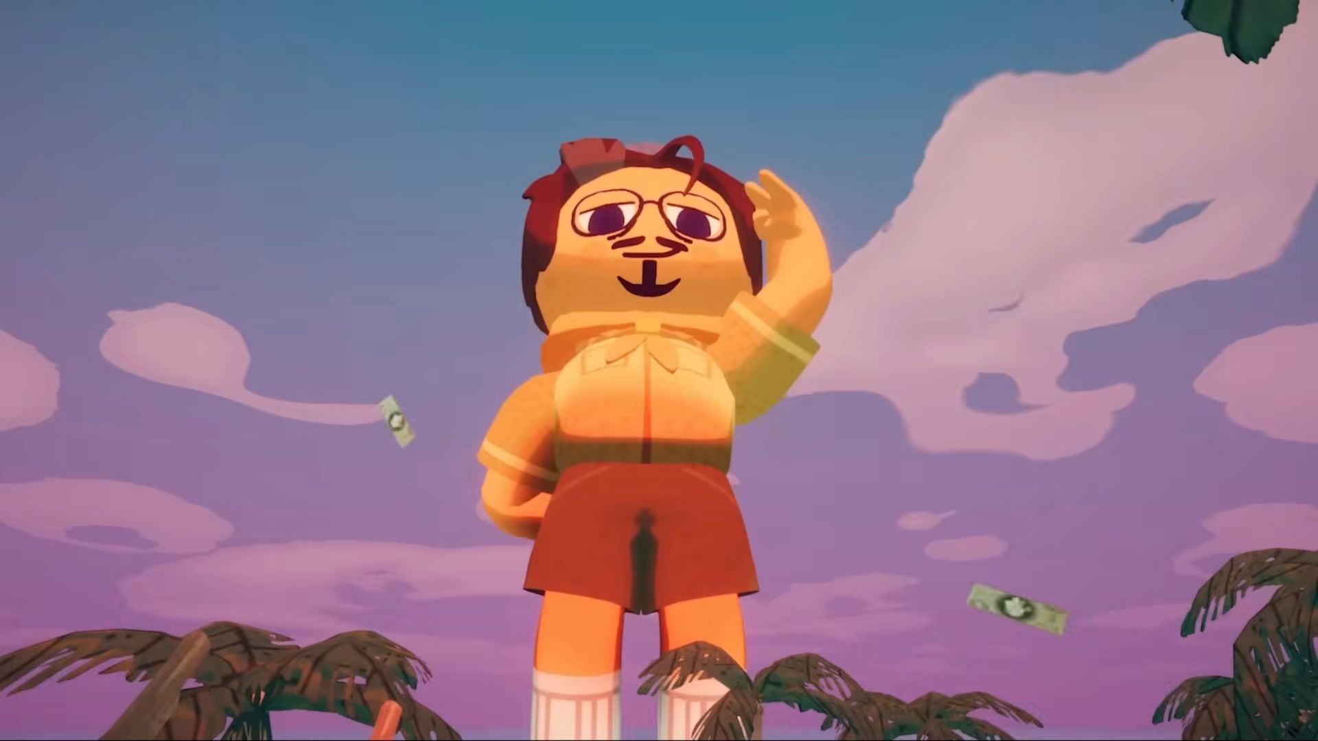 A giant avatar of bbno$ in Peak for a concert event