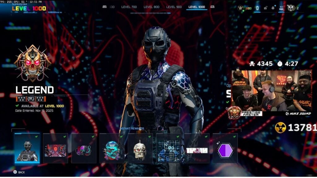 Level 1,000 rewards in Black Ops 7, as shown by Swagg on his stream