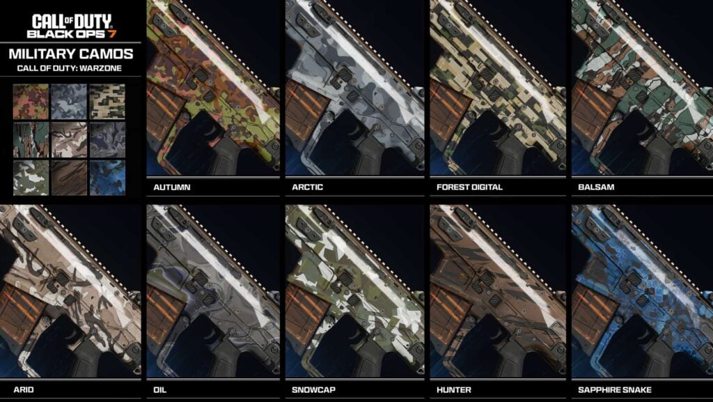 All nine Warzone Military camos