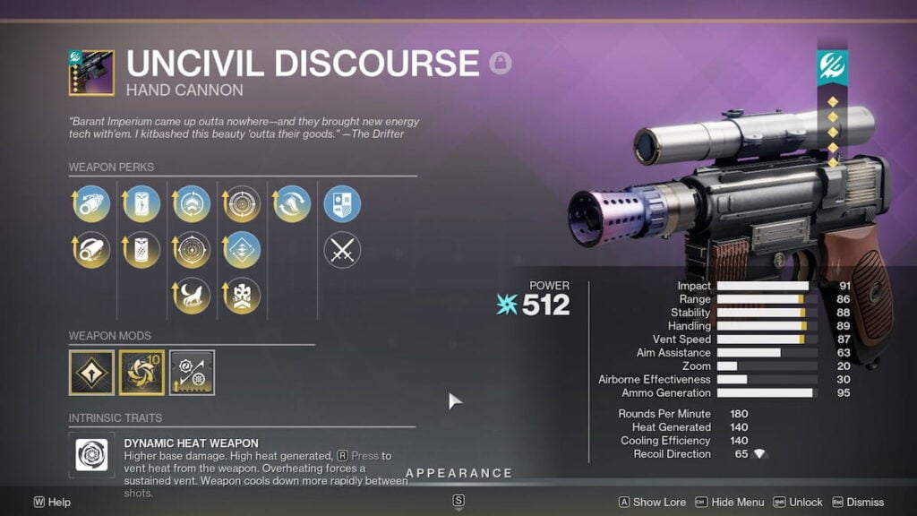 Uncivil Discourse god roll in Destiny 2